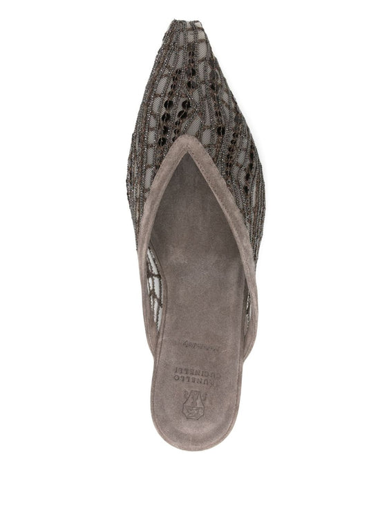 Brunello Cucinelli Flats Glistening Abstract Embroidery in suede