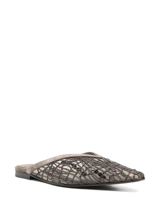 Brunello Cucinelli Flats Glistening Abstract Embroidery in suede