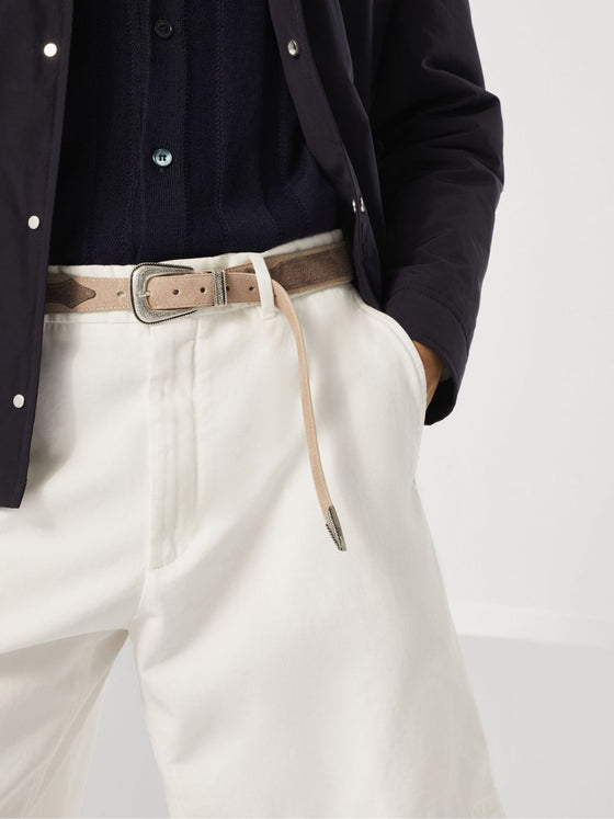 Brunello Cucinelli Two-tone belt in reversed calfskin with worked buckle and tip