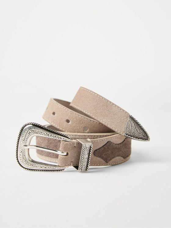 Brunello Cucinelli Two-tone belt in reversed calfskin with worked buckle and tip
