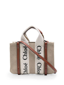  Chloé Woody small linen tote bag