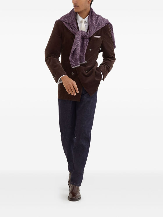 Brunello Cucinelli Comfort cotton and cashmere corduroy one-and-a-half breasted deconstructed blazer with patch pockets and metal buttons