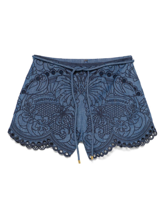 Zimmermann Coco embroidered denim shorts