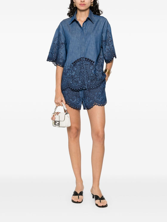Zimmermann Coco embroidered denim shorts