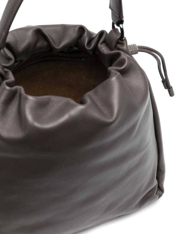 Brunello Cucinelli Mellow small bucket bag in soft leather with monili