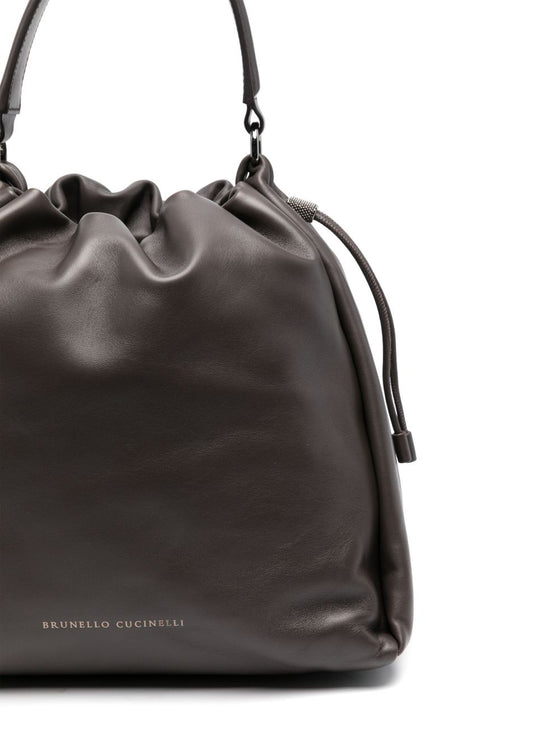 Brunello Cucinelli Mellow small bucket bag in soft leather with monili