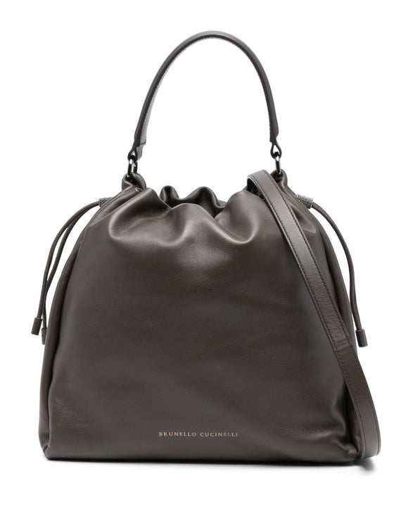 Brunello Cucinelli Mellow small bucket bag in soft leather with monili