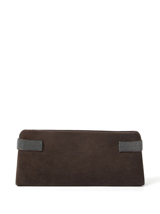 Brunello Cucinelli Essence pouch bag in suede with precious bands