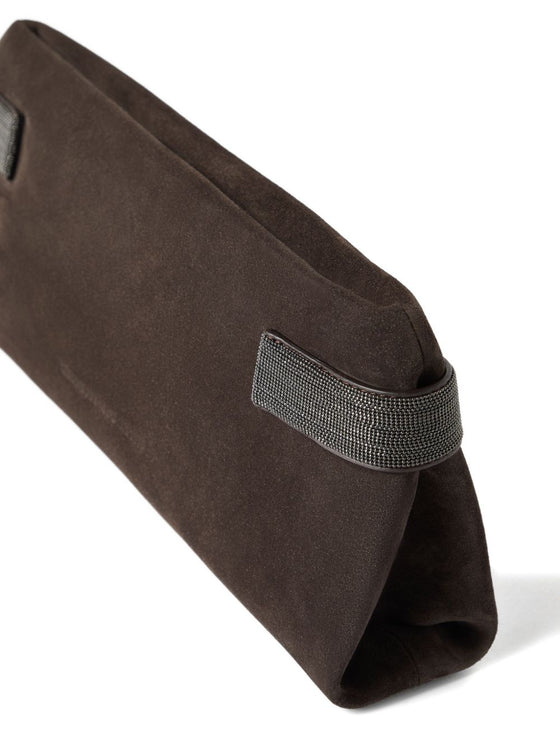 Brunello Cucinelli Essence pouch bag in suede with precious bands