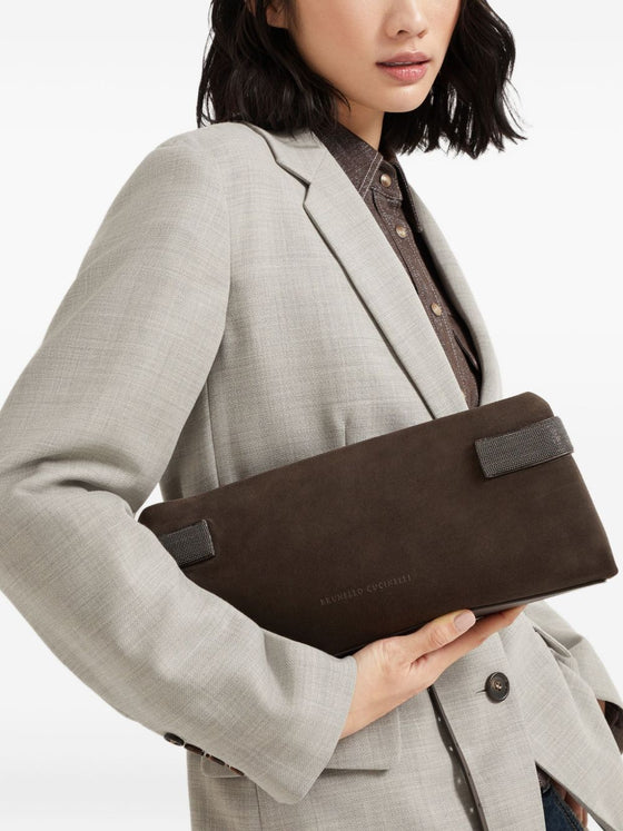 Brunello Cucinelli Essence pouch bag in suede with precious bands