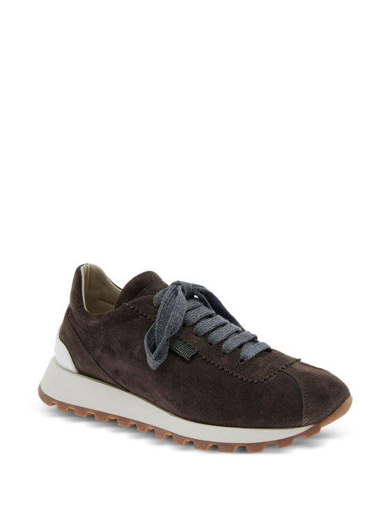 Brunello Cucinelli Suede runners with shiny tab