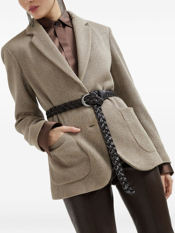 Brunello Cucinelli Sparkling cotton and viscose English rib knit blazer with monili