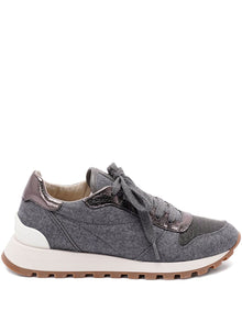  Brunello Cucinelli Virgin wool flannel and lamé calfskin runners