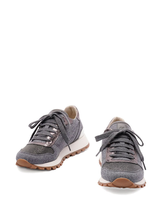 Brunello Cucinelli Virgin wool flannel and lamé calfskin runners