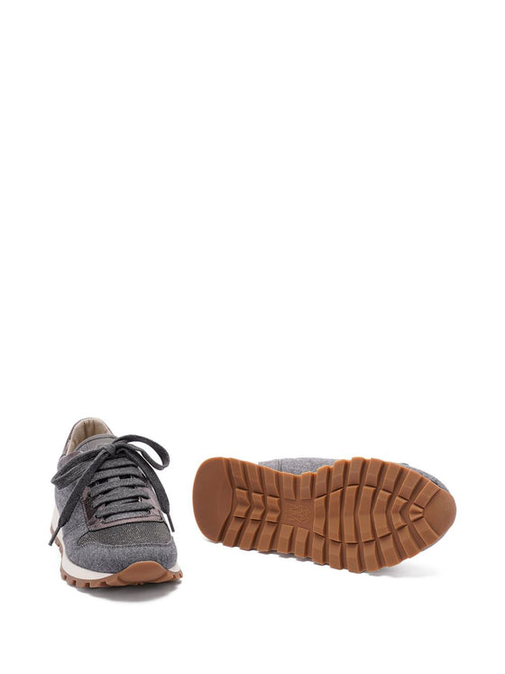 Brunello Cucinelli Virgin wool flannel and lamé calfskin runners
