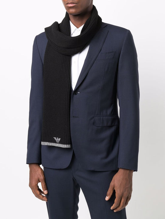 Emporio Armani ribbed knit embroidered logo scarf & beanie set
