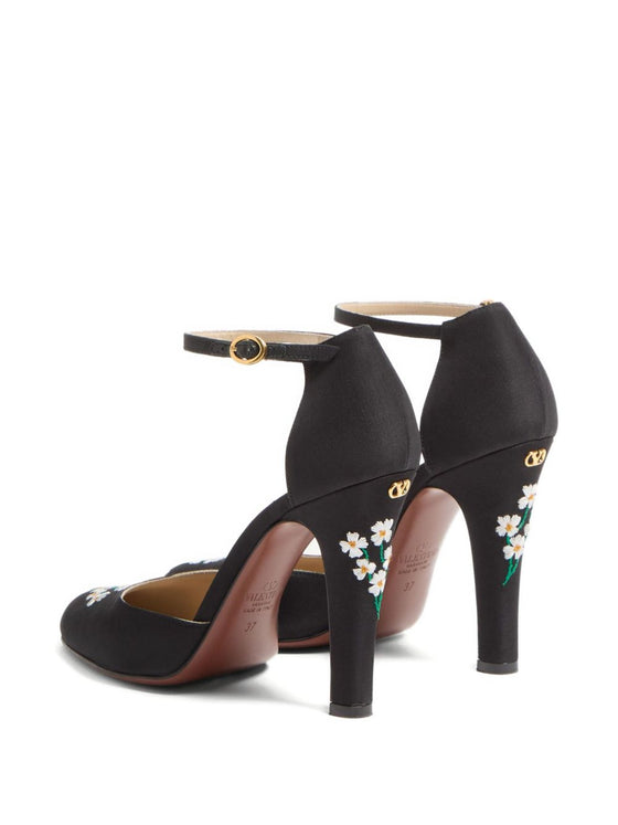 Valentino Garavani Hi Dolly Pumps In Fabric With Floral Embroidery 105mm