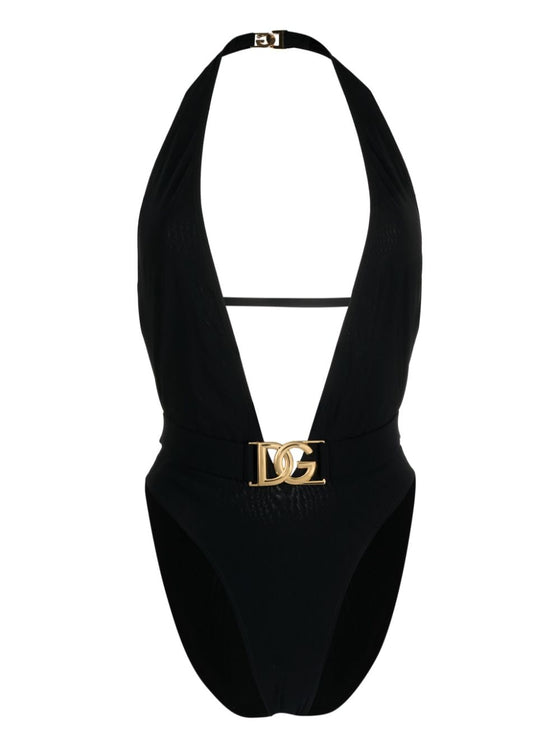 Dolce & Gabbana logo-plaque Plunge Swimsuit