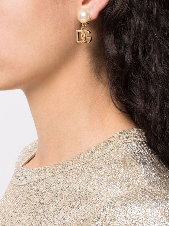 Dolce & Gabbana DG Logo and Pearl Earrings