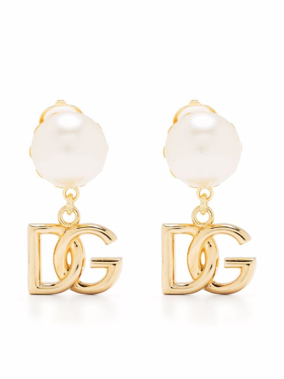 Dolce & Gabbana DG Logo and Pearl Earrings