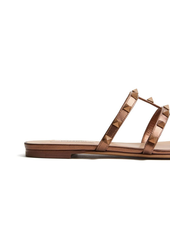 Valentino Garavani Rockstud Low Slide Sandal in Laminated Nappa Leather