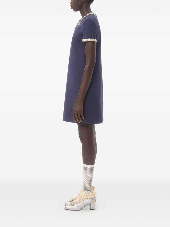 Valentino Short Embroidered Crepe Couture Dress