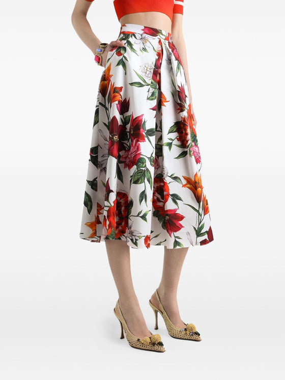 Dolce & Gabbana Flower-print pleated poplin skirt