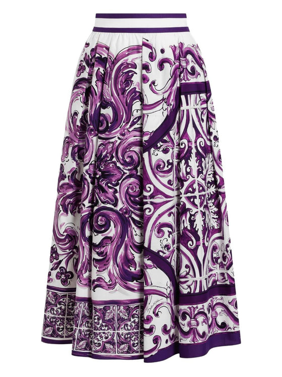 Dolce & Gabbana Pleated skirt with majolica print