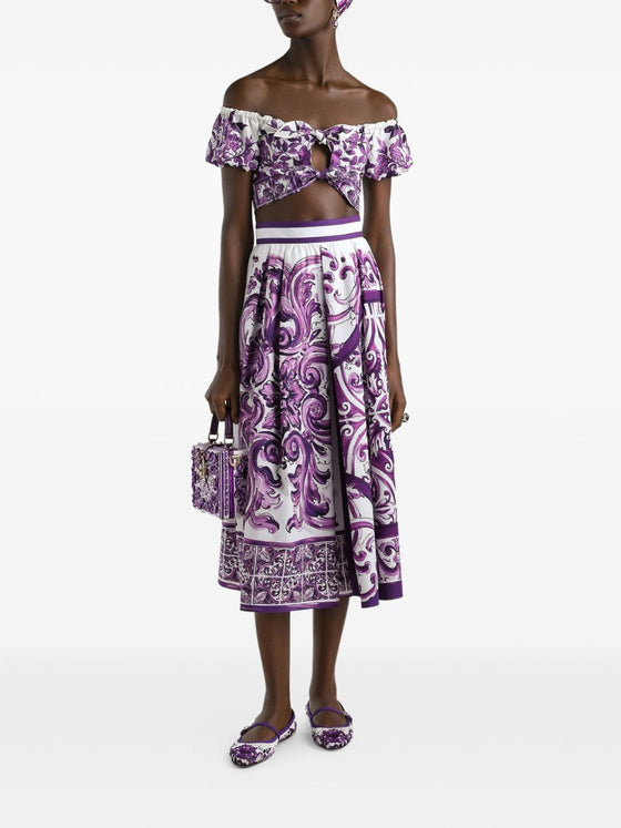 Dolce & Gabbana Pleated skirt with majolica print