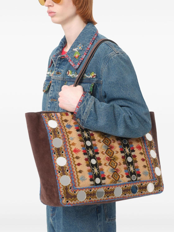 Valentino Bead-Embellished Floral-Trimmed Denim Jacket