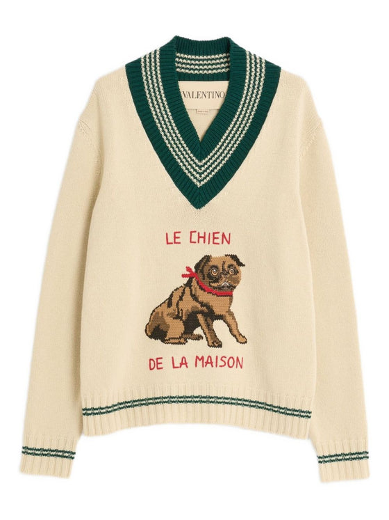 Valentino Le Chien De La Maison Jacquard Embroidery Wool Sweater