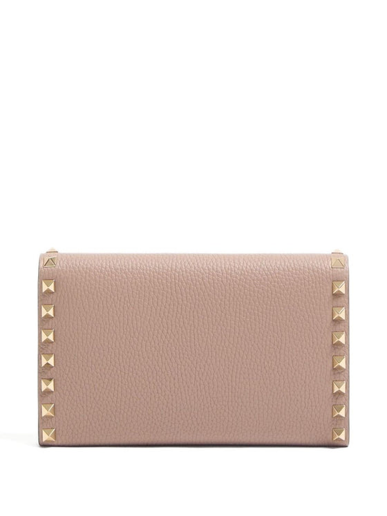 Valentino Garavani Rockstud Chain Wallet in Garnet Calfskin