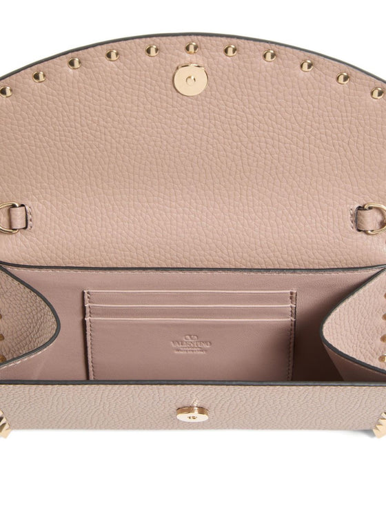 Valentino Garavani Rockstud Chain Wallet in Garnet Calfskin