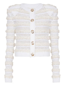  Balmain Long-sleeved tweed-effect knit cardigan