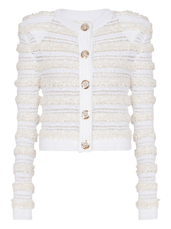 Balmain Long-sleeved tweed-effect knit cardigan