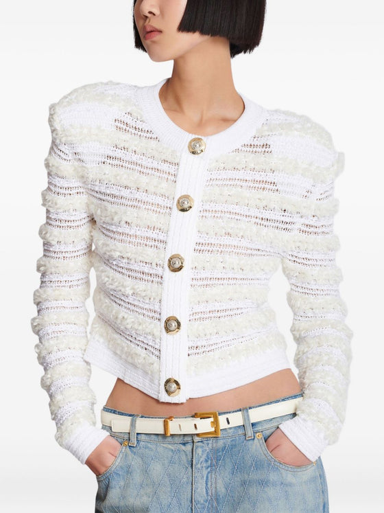 Balmain Long-sleeved tweed-effect knit cardigan
