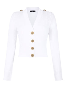  Balmain Button-Trim Cable-Knit Cardigan
