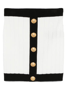  Balmain Button-embellished ribbed-knit mini skirt