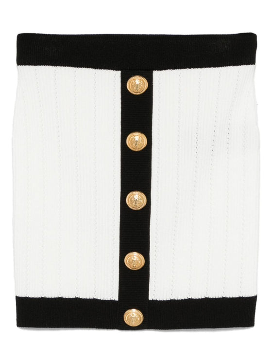 Balmain Button-embellished ribbed-knit mini skirt