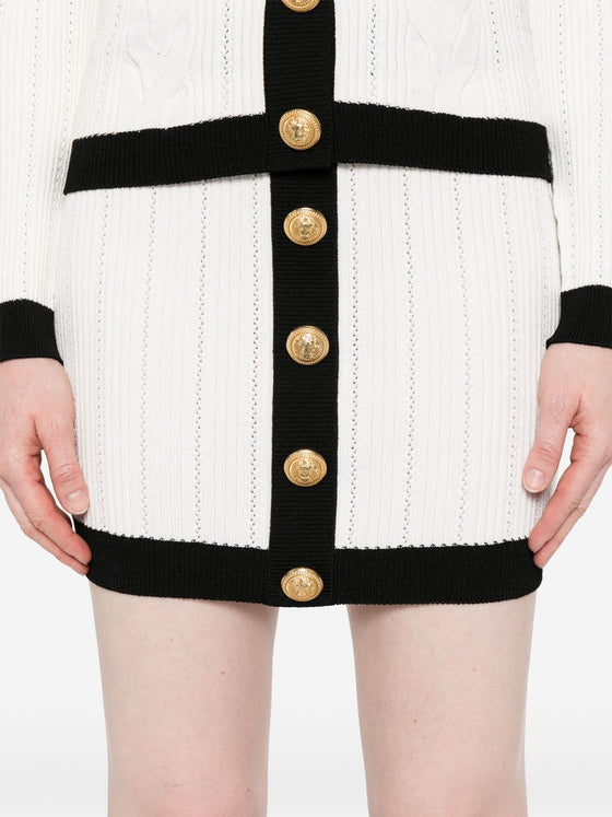 Balmain Button-embellished ribbed-knit mini skirt