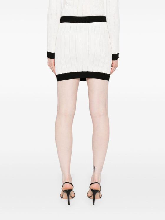 Balmain Button-embellished ribbed-knit mini skirt