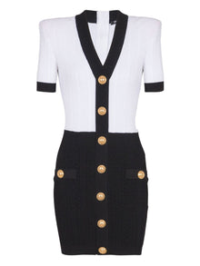  Balmain Two-tone twisted knit bodycon dress