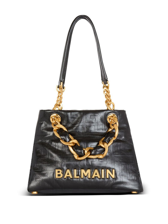 Balmain 1945 Soft PB-monogrammed crinkled small leather tote bag