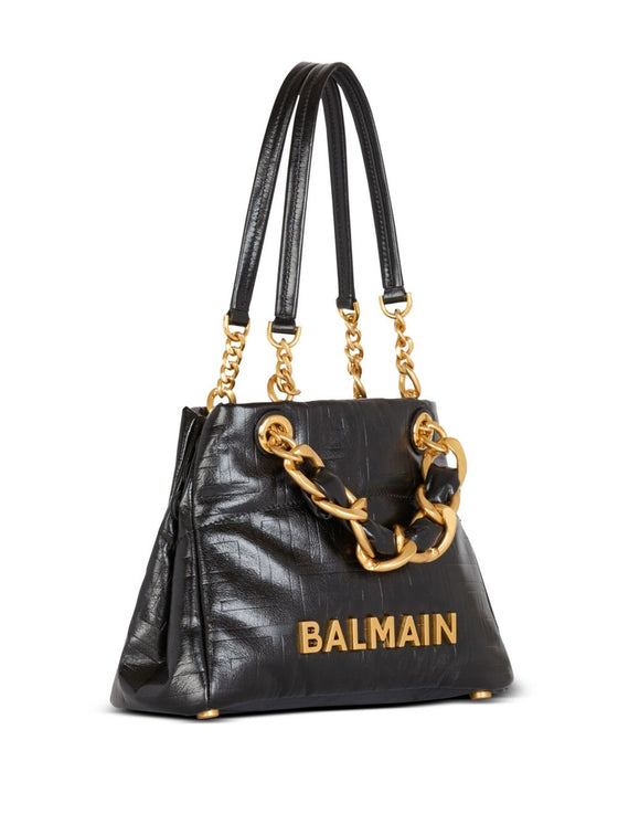 Balmain 1945 Soft PB-monogrammed crinkled small leather tote bag