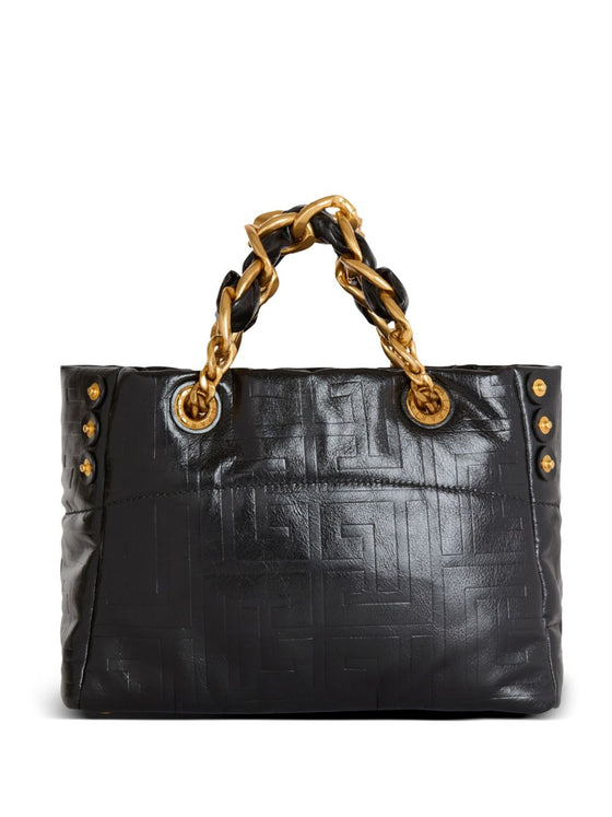 Balmain 1945 Soft PB-monogrammed crinkled small leather tote bag