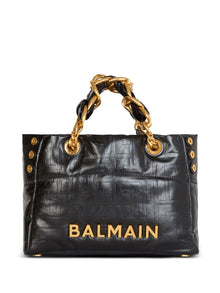  Balmain 1945 Soft PB-monogrammed crinkled small leather tote bag