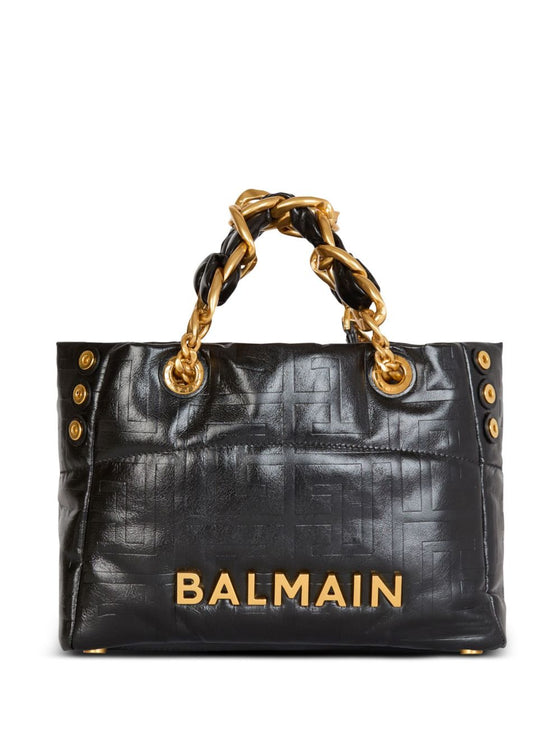 Balmain 1945 Soft PB-monogrammed crinkled small leather tote bag