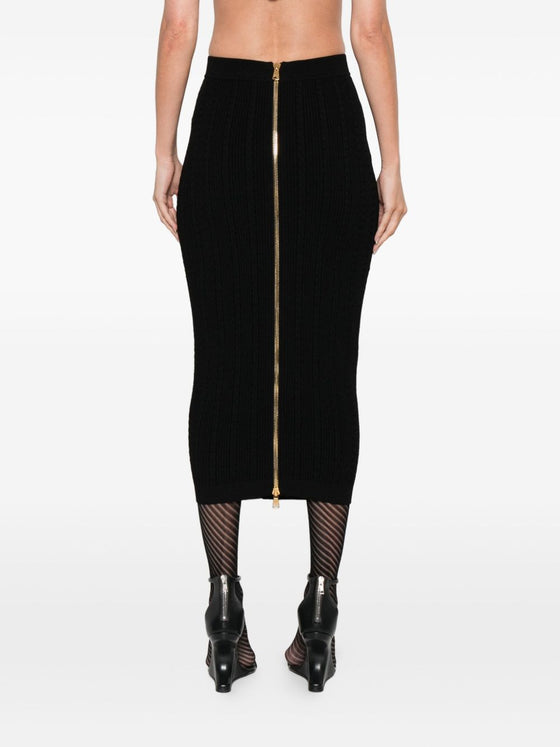Balmain Cable-knit button-front midi fitted skirt