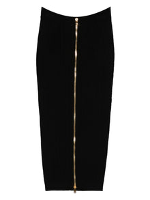  Balmain Cable-knit button-front midi fitted skirt