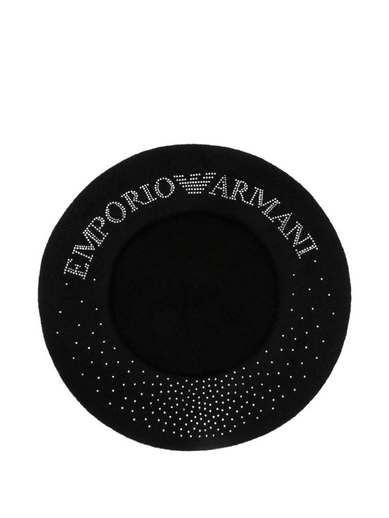 Emporio Armani Wool beret with micro-studded logo